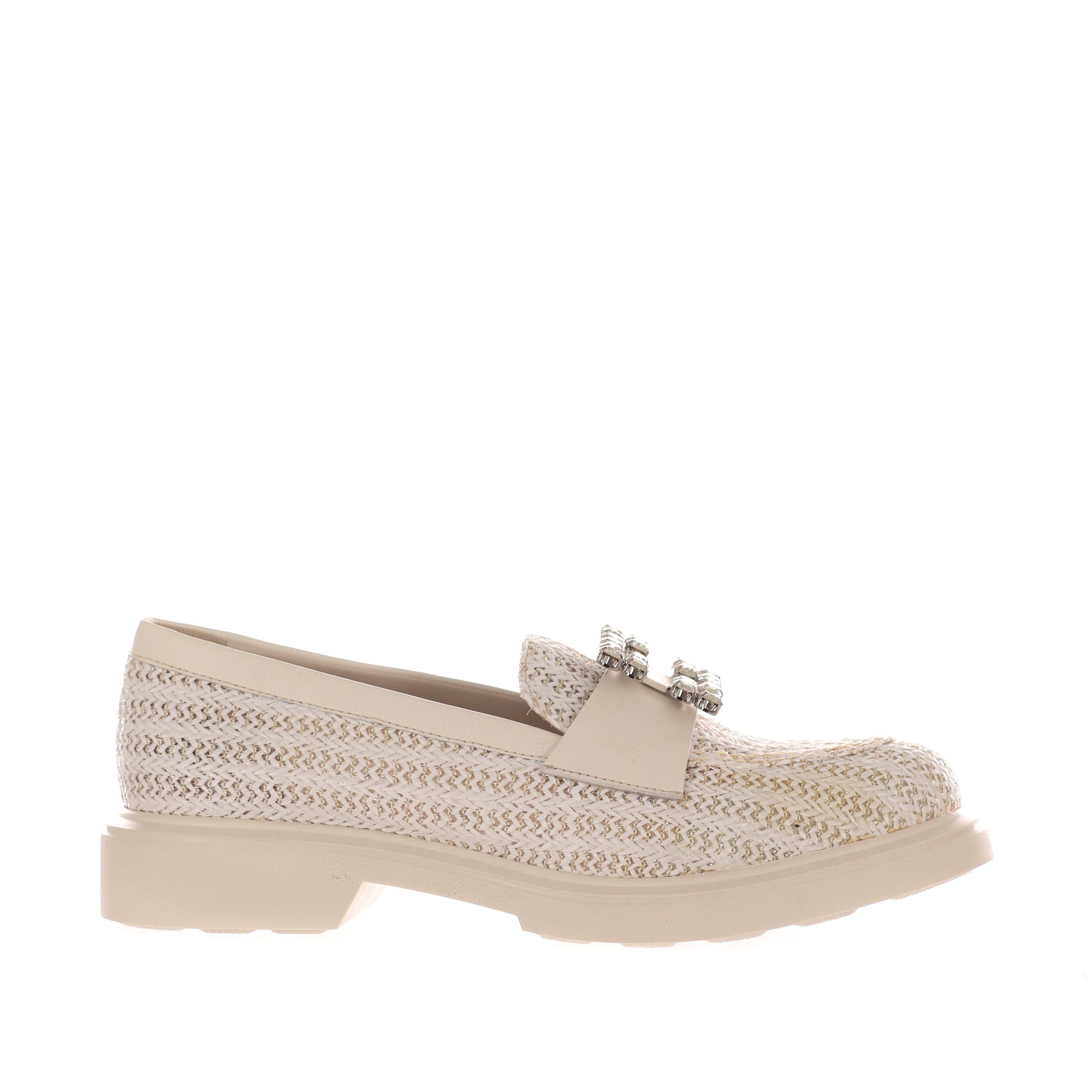 Vsl mocassino in rafia con accessorio da donna