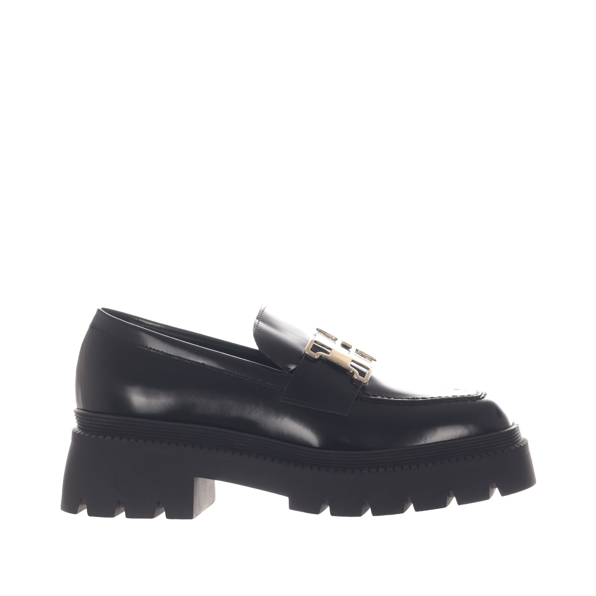 Mocassino platform in pelle con morsetto metallico