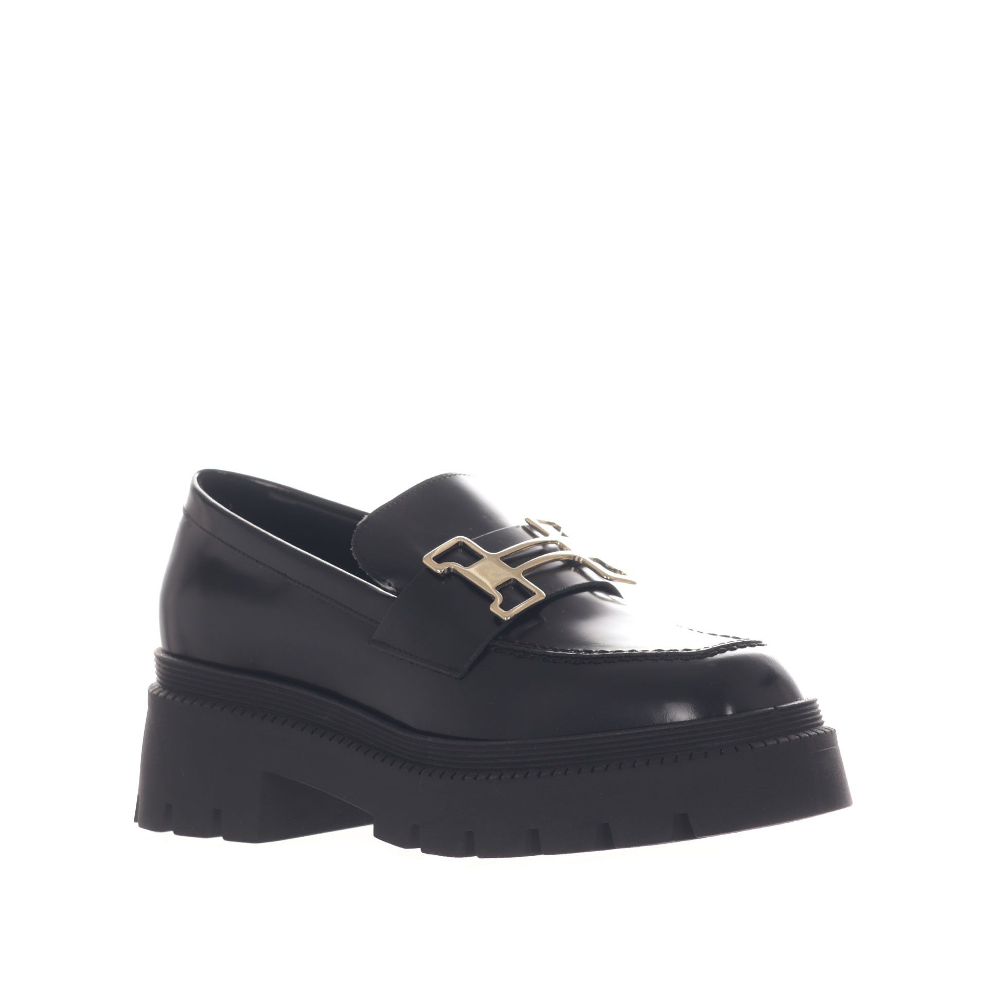 Vsl mocassino platform in pelle con morsetto metallico da donna