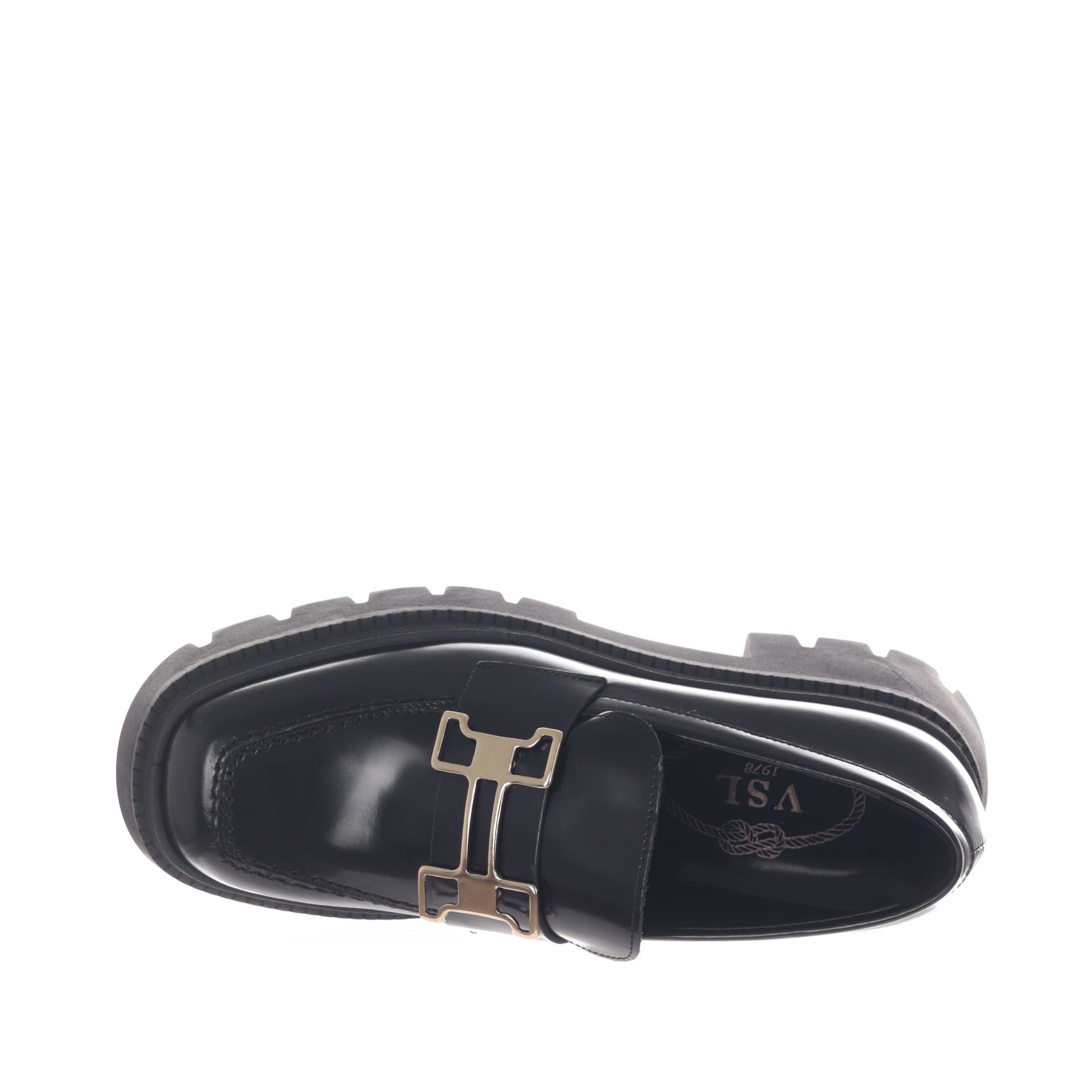 Vsl mocassino platform in pelle con morsetto metallico da donna