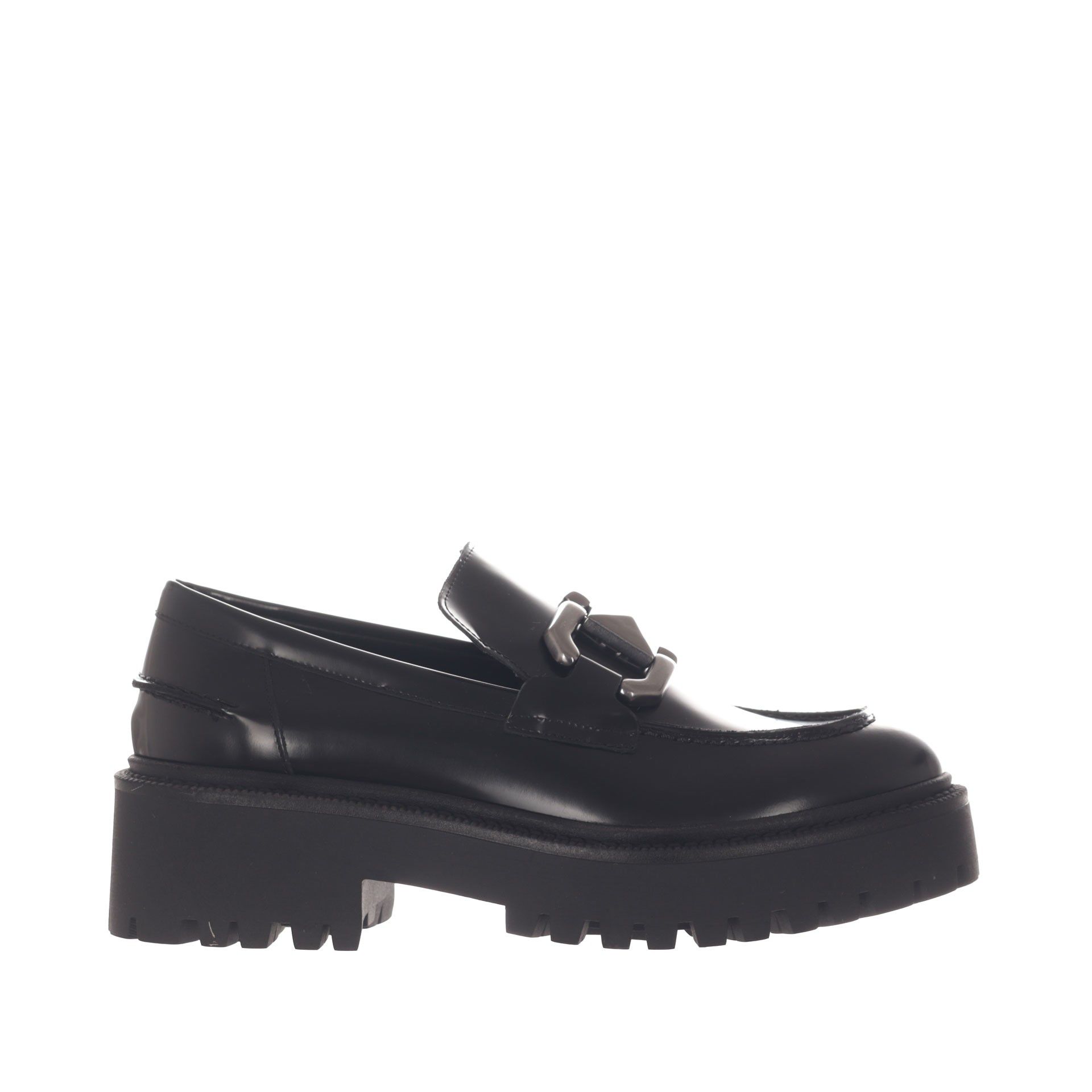 Vsl mocassino platform in pelle con morsetto metallico da donna