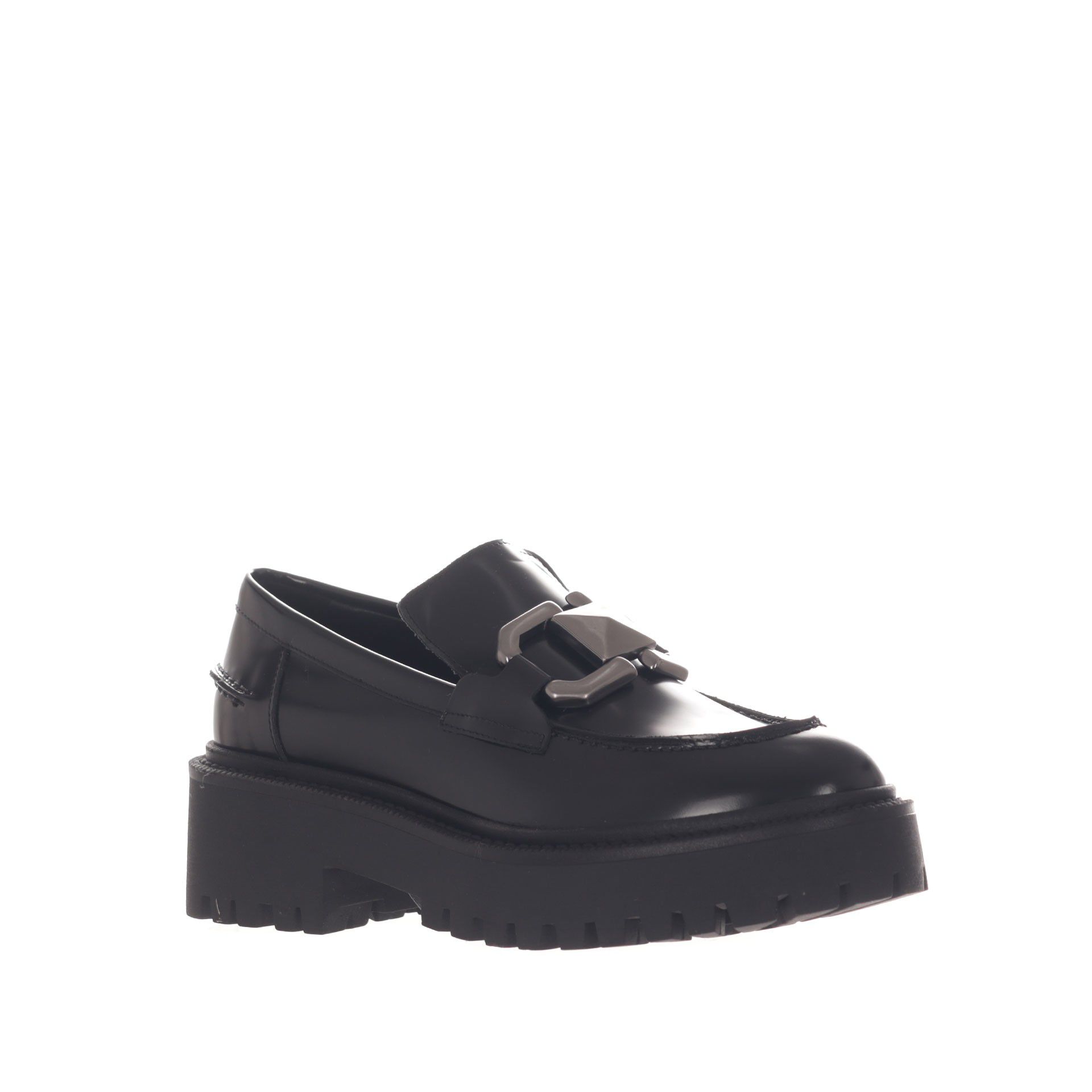 Vsl mocassino platform in pelle con morsetto metallico da donna