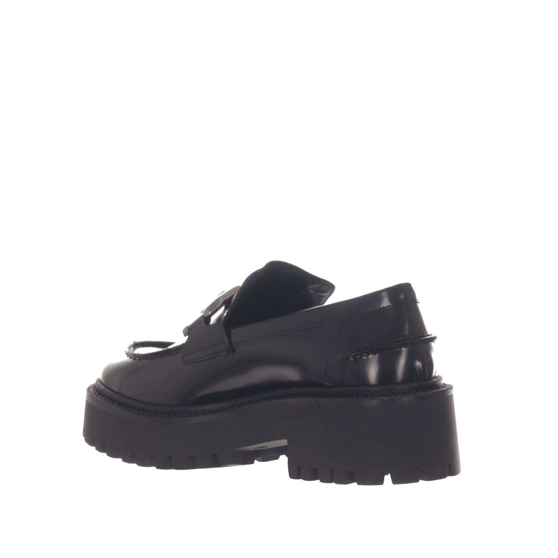 Vsl mocassino platform in pelle con morsetto metallico da donna