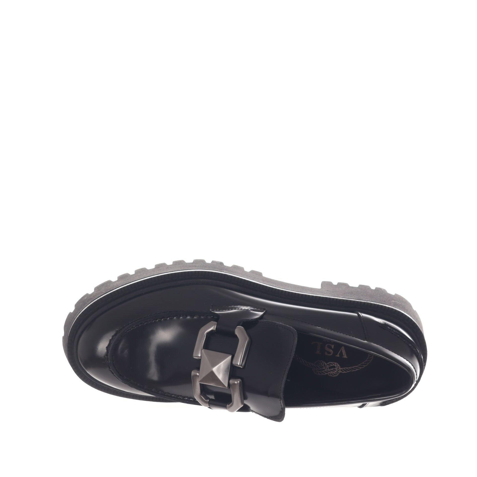 Vsl mocassino platform in pelle con morsetto metallico da donna