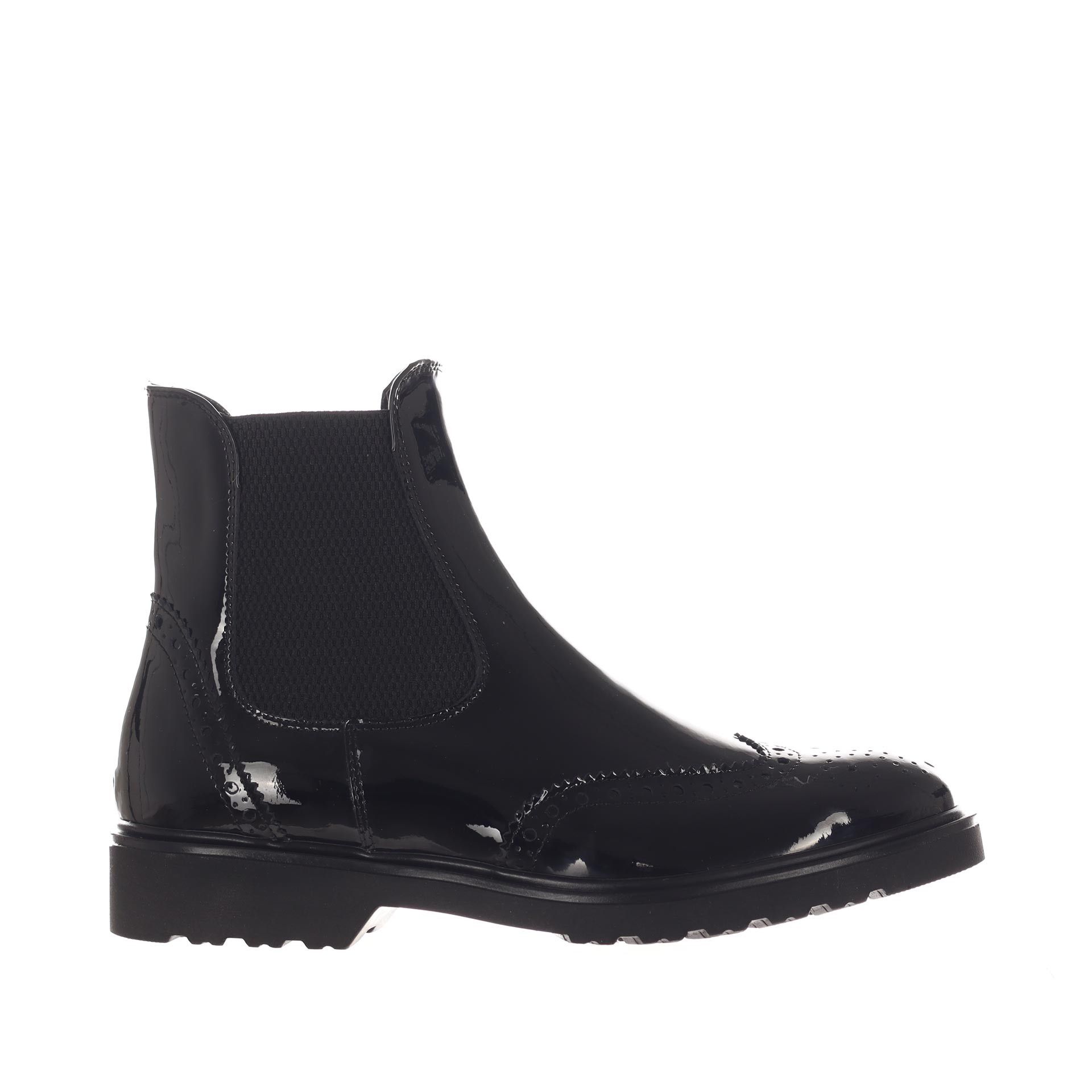Vsl stivaletto chelsea in vernice con dettaglio brogue da donna