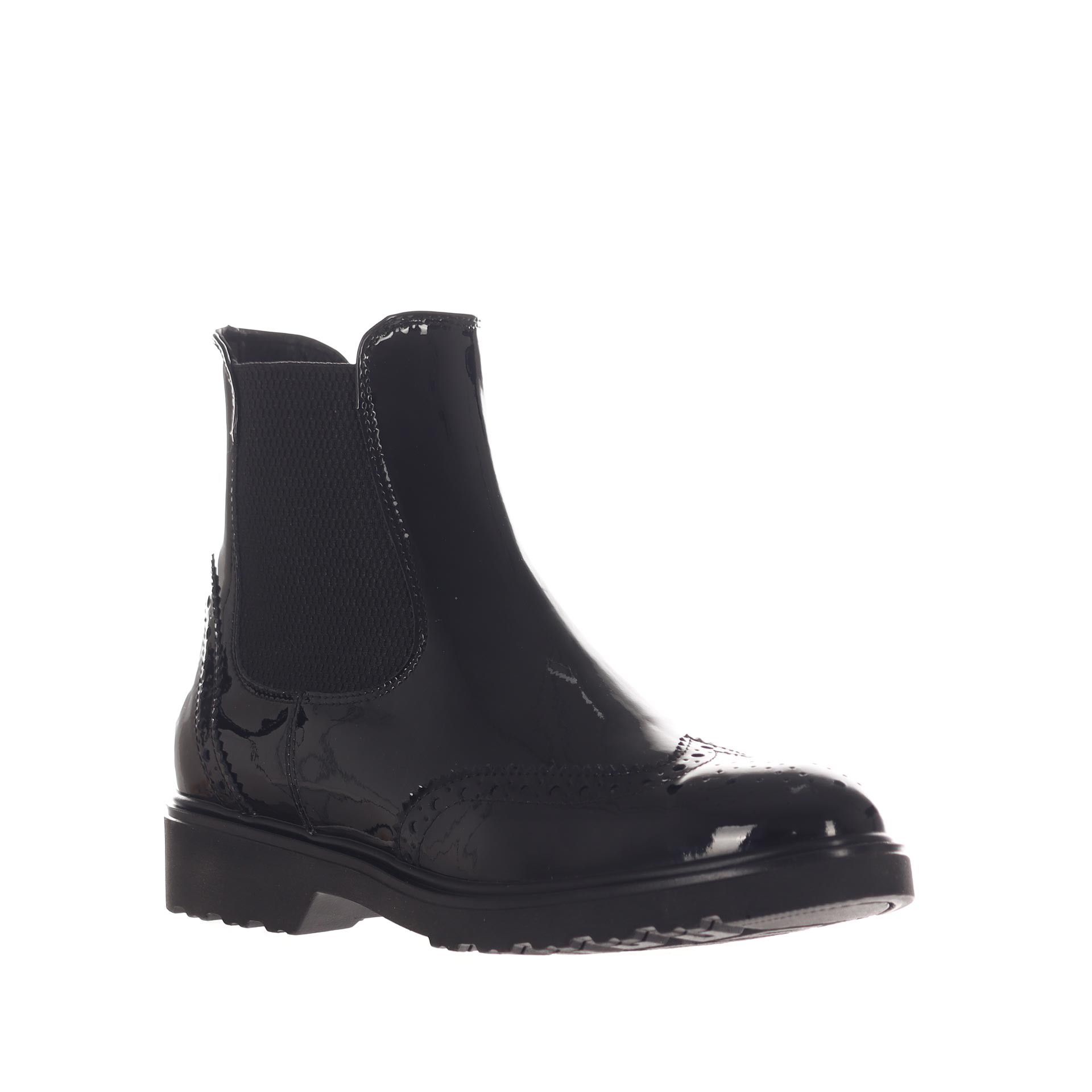 Vsl stivaletto chelsea in vernice con dettaglio brogue da donna