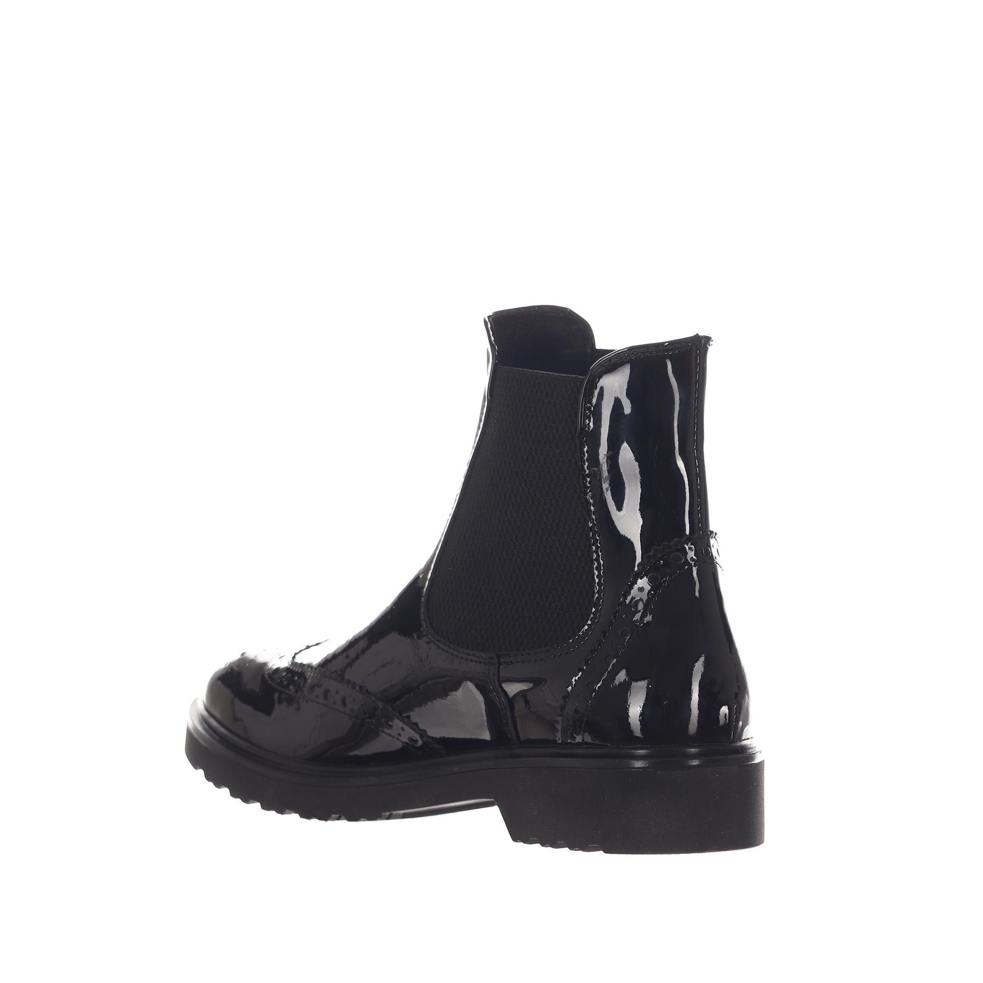 Vsl stivaletto chelsea in vernice con dettaglio brogue da donna