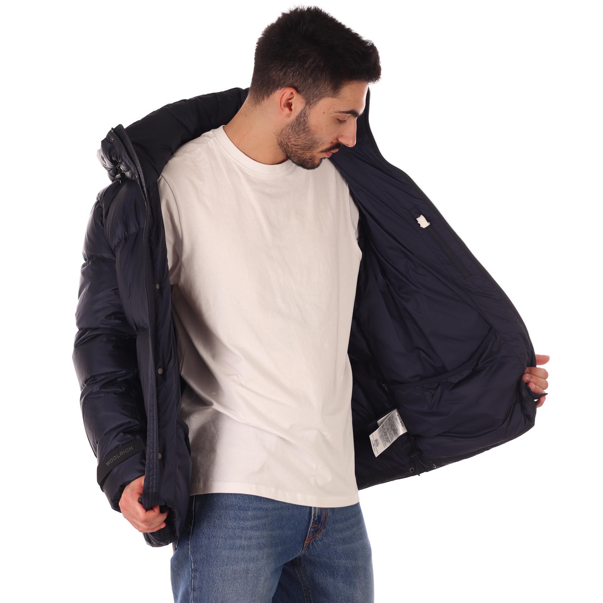 Woolrich piumino in nylon pertex con cappuccio da uomo
