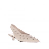 Bianca di décolleté slingback in pelle con borchie da donna