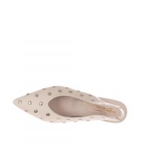 Bianca di décolleté slingback in pelle con borchie da donna