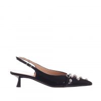 Bianca di décolleté slingback in vernice con borchie da donna