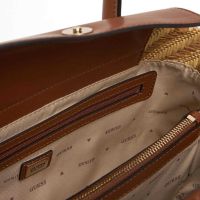Guess borsa simona small satchel in rafia e similpelle da donna