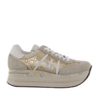 Premiata sneaker in camoscio e nylon con motivi circolari da donna