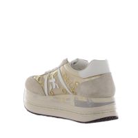 Premiata sneaker in camoscio e nylon con motivi circolari da donna
