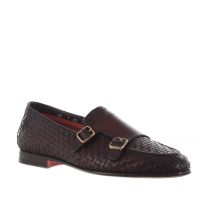 Santoni double monk strap in pelle intrecciata da uomo