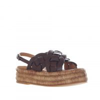 Tod's sandalo con suola platform rivestita in rafia da donna