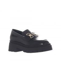 Vsl mocassino platform in pelle con morsetto metallico da donna