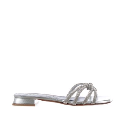 Ciabattina in pelle metallizzata con strass