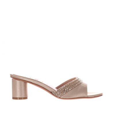 Sabot in raso con strass e tacco largo