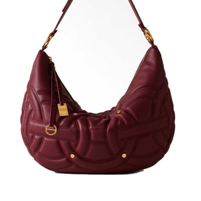 Borsa a spalla rondo hobo in pelle con impunture