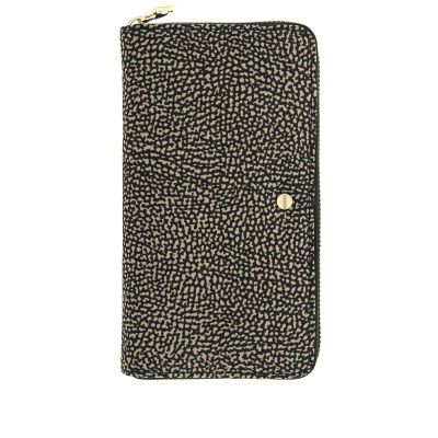 Portafoglio large con zip in nylon op e pelle