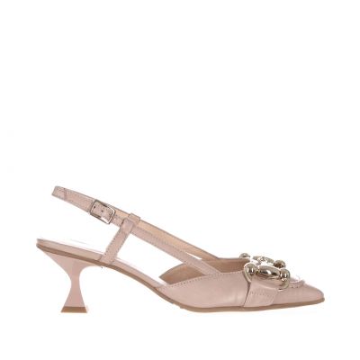 Décolleté slingback in pelle con tacco midi