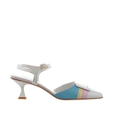 Décolleté slingback in pelle con tacco midi