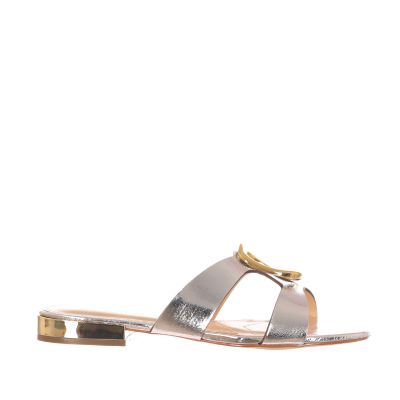Ciabatta in pelle metal con accessorio metallico