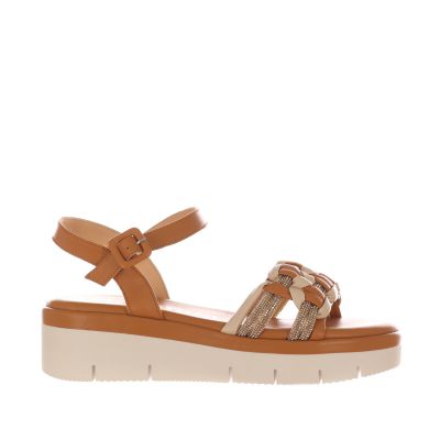 Sandalo in pelle con strass