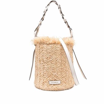 Borsa a secchiello hydole grande in rafia e pelle
