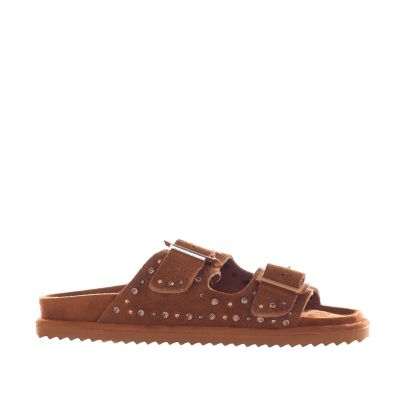 Sandalo in pelle scamosciata con strass