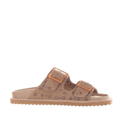 Sandalo in pelle scamosciata con strass