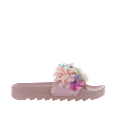 Slide con suola e ornamento di fiori in tessuto