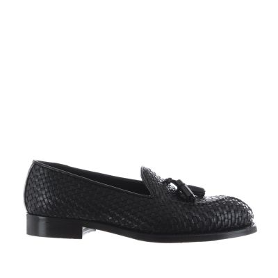Mocassino in pelle intrecciata con nappine