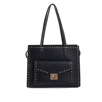Shopper in similpelle martellata con borchie