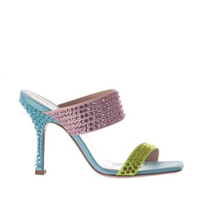 Mules in satin con cristalli