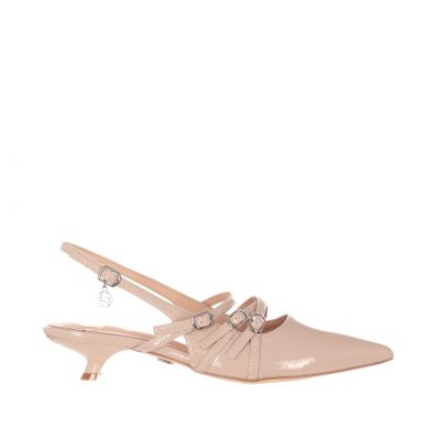 Décolleté slingback in vernice con cinturini