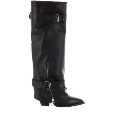 Stivale in pelle con zip e cinturino 