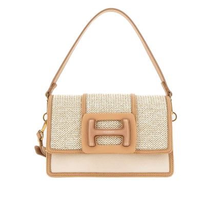 Borsa a tracolla h-bag in pelle e rafia