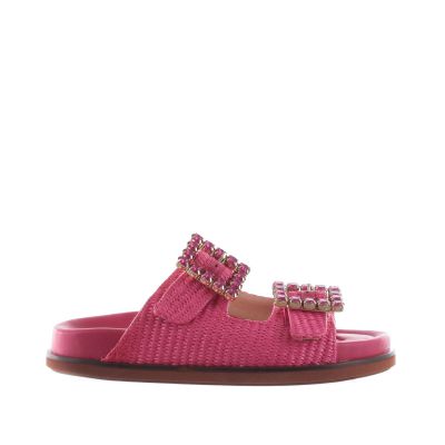 Sabot in raffia con doppia fibbia con strass