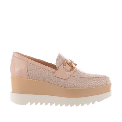 Slip on in raffia e pelle con morsetto con strass