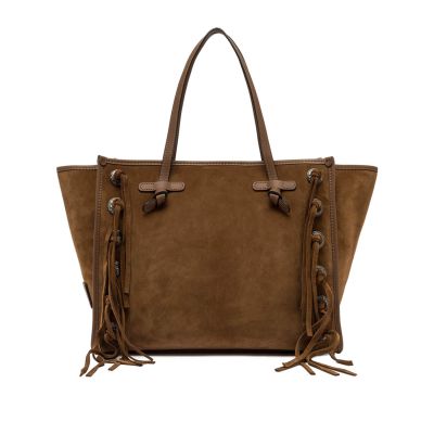 Borsa shopping grande in camoscio e pelle