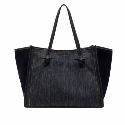 Borsa shopping in tessuto e pelle