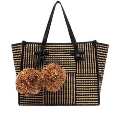 Shopping bali in rafia intrecciata e pelle