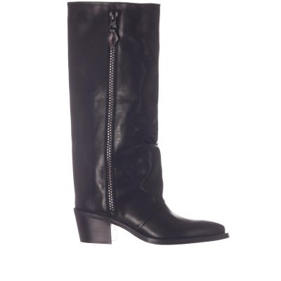 Stivale texano in pelle con zip decorativa