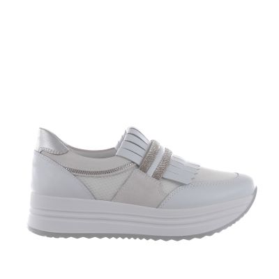 Sneaker in pelle e mesh con strass