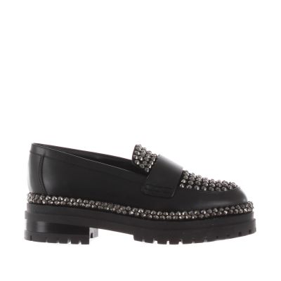 Mocassino in pelle con strass