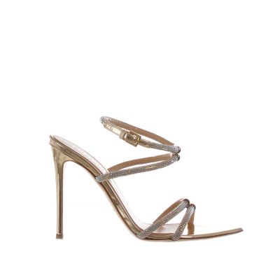 Sandalo peak in pelle metallizzata con strass