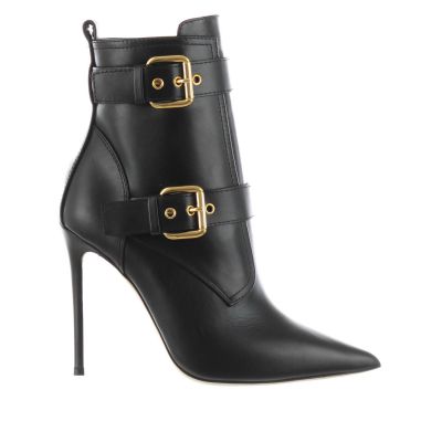 Stivaletto a punta in pelle con fibbie