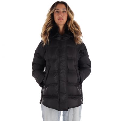 Puffer jacket takan con bordo in pelliccia